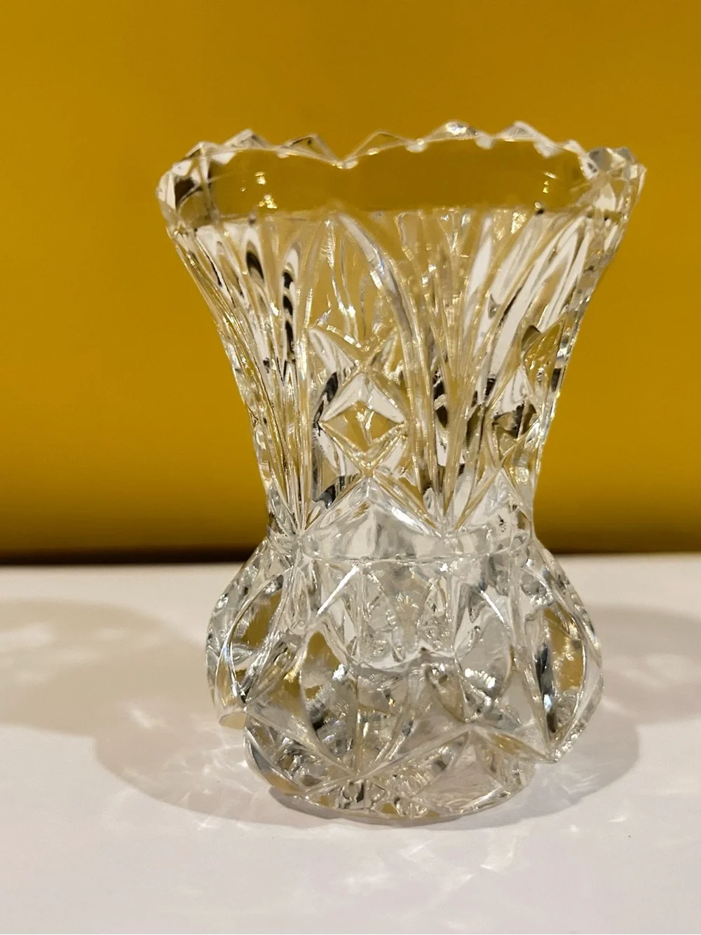 Vintage EAPG Clear Glass mini vase Match Holder with Teal Tipped Matches